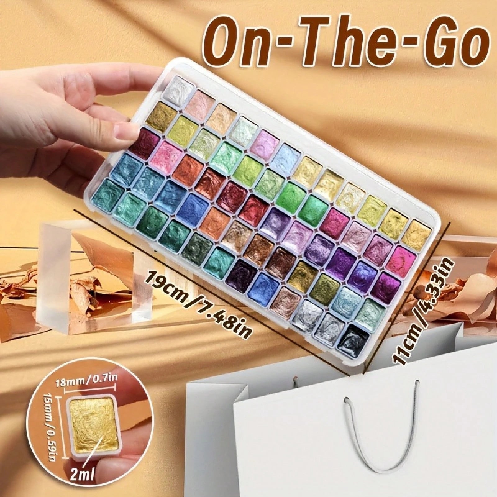 60 Colors Pearl Watercolor Pigment, Dyes, Pearlescent, Metallic, Shimmer, Glitter, Starry Solid Paint Mini Travel Portable Art Kit For Painting, Writing, Drawing, Lightweight, DIY Supplies For Beginne