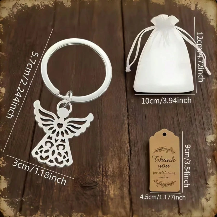 60pcs/20set Baptism Favors For Guests Baptismal Souvenirs Bulk Baptism Guardian Angel Keychain Set Baptism Angel Keychains First Communion Party Favors With Thank You Cards For Baby Shower Souvenirs