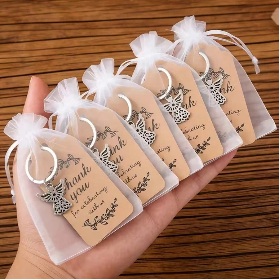 60pcs/20set Baptism Favors For Guests Baptismal Souvenirs Bulk Baptism Guardian Angel Keychain Set Baptism Angel Keychains First Communion Party Favors With Thank You Cards For Baby Shower Souvenirs