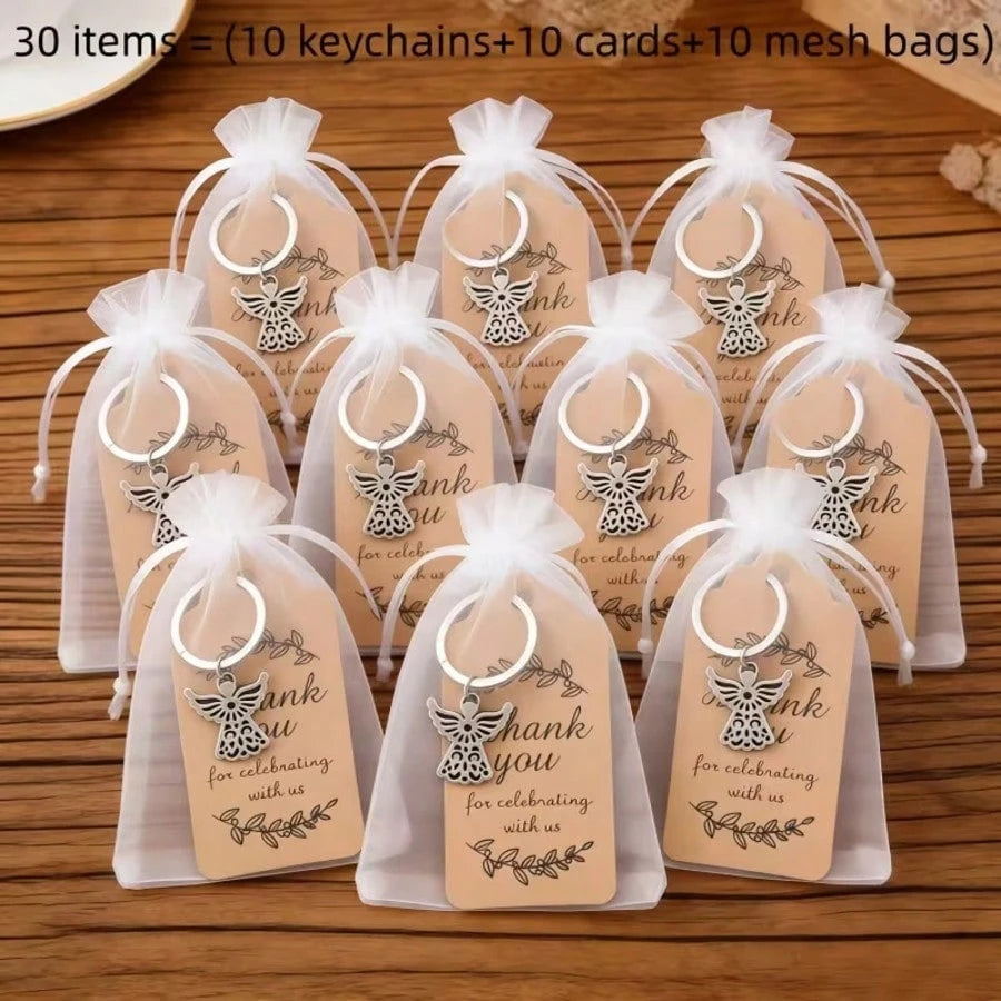 60pcs/20set Baptism Favors For Guests Baptismal Souvenirs Bulk Baptism Guardian Angel Keychain Set Baptism Angel Keychains First Communion Party Favors With Thank You Cards For Baby Shower Souvenirs
