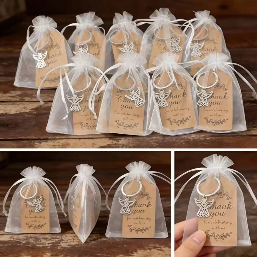 60pcs/20set Baptism Favors For Guests Baptismal Souvenirs Bulk Baptism Guardian Angel Keychain Set Baptism Angel Keychains First Communion Party Favors With Thank You Cards For Baby Shower Souvenirs