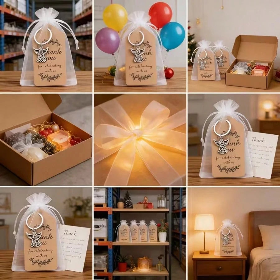 60pcs/20set Baptism Favors For Guests Baptismal Souvenirs Bulk Baptism Guardian Angel Keychain Set Baptism Angel Keychains First Communion Party Favors With Thank You Cards For Baby Shower Souvenirs