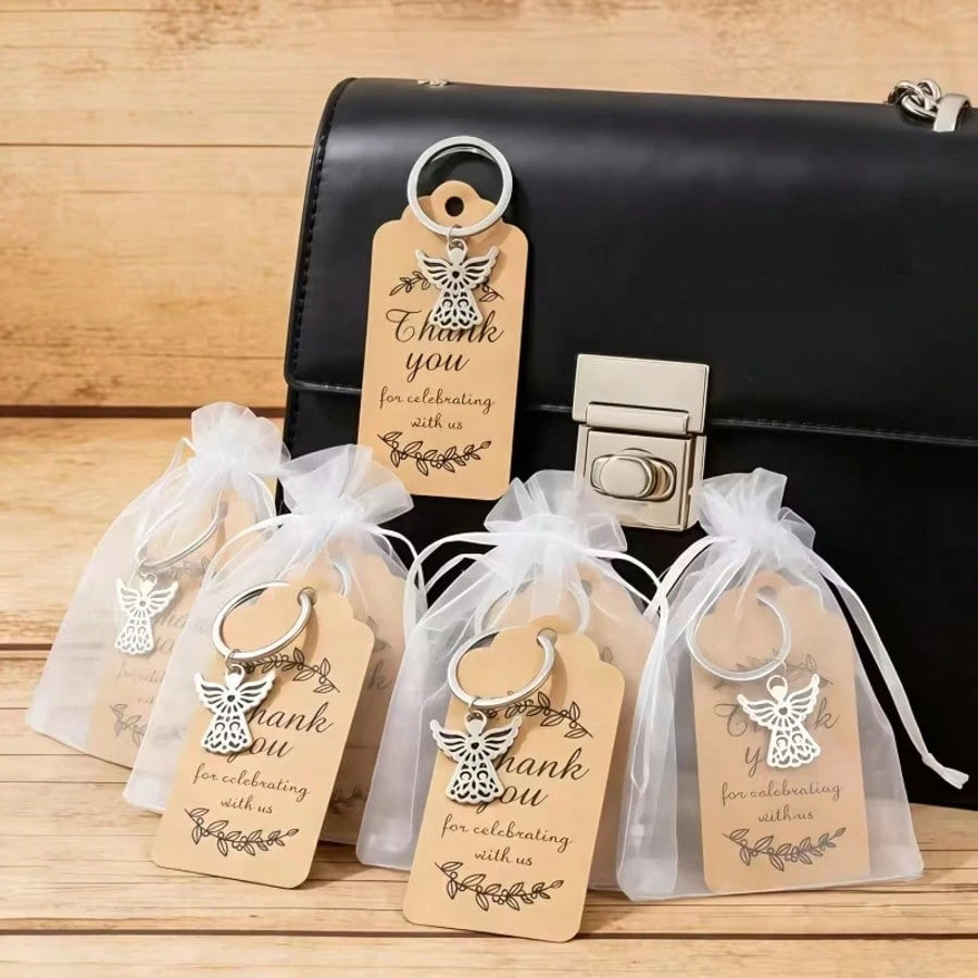 60pcs/20set Baptism Favors For Guests Baptismal Souvenirs Bulk Baptism Guardian Angel Keychain Set Baptism Angel Keychains First Communion Party Favors With Thank You Cards For Baby Shower Souvenirs