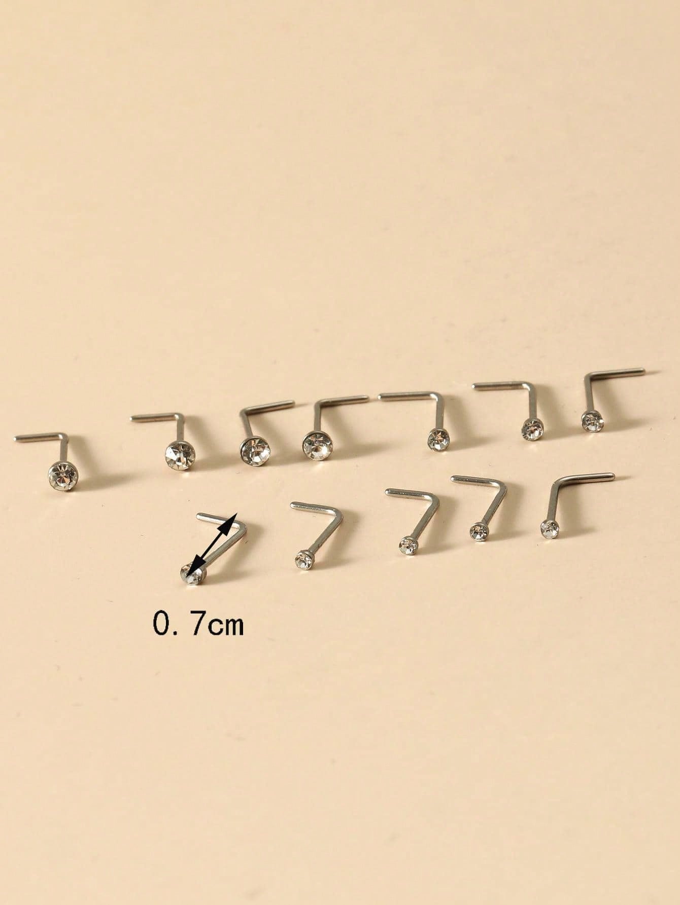 60pcs Multi-Size Stainless Steel Rhinestone Nose Studs