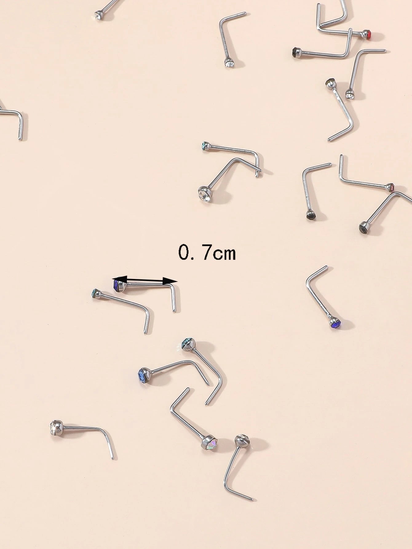 60pcs Multi-Size Stainless Steel Rhinestone Nose Studs