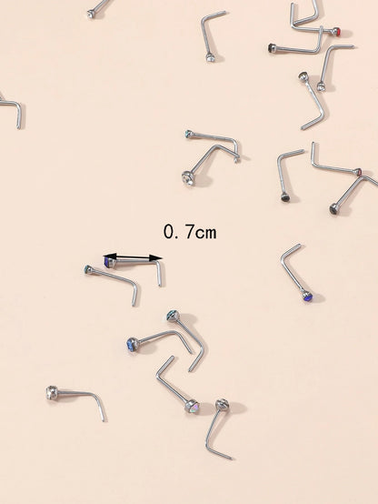 60pcs Multi-Size Stainless Steel Rhinestone Nose Studs