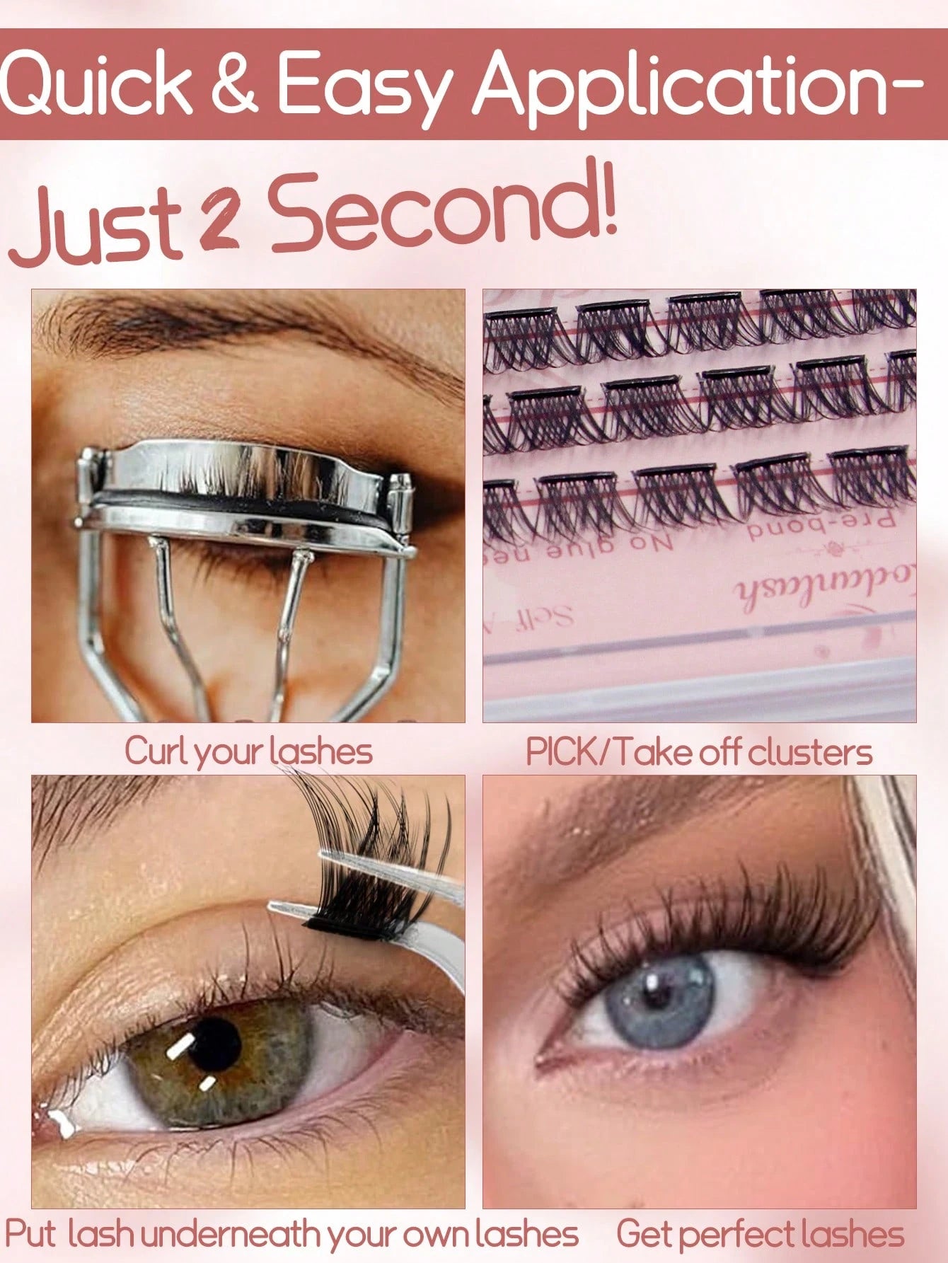 60pcs Self-Adhesive False Eyelashes, Press-On Lash Clusters, Natural Look, 10-16mm, No Glue Needed, Easy To Wear
