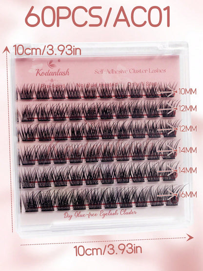 60pcs Self-Adhesive False Eyelashes, Press-On Lash Clusters, Natural Look, 10-16mm, No Glue Needed, Easy To Wear