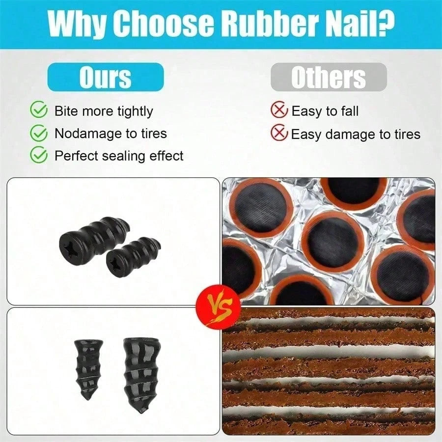 60PCS Tire Plug Kit, Tire Repair Rubber Nails, Vacuum Tyre Repair Screws Fast Repair Kit With A Box, Screwdriver, For Car Motorcycle Truck ATV Tire Puncture Repair