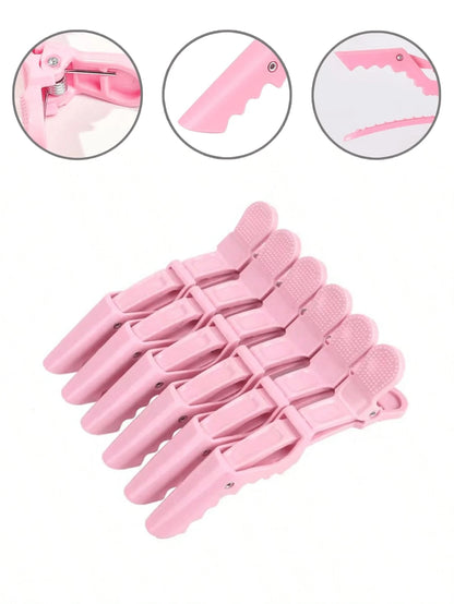 6pcs/12pcs Pink Crocodile Hair Clips, Plastic Crocodile Hair Clips, Seamless Bangs Clips, Duck Bill Crocodile Clips, Makeup Artist Positioning Clips, Hairstylist Sectioning Clips, Anti-Slip Crocodile