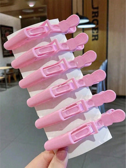 6pcs/12pcs Pink Crocodile Hair Clips, Plastic Crocodile Hair Clips, Seamless Bangs Clips, Duck Bill Crocodile Clips, Makeup Artist Positioning Clips, Hairstylist Sectioning Clips, Anti-Slip Crocodile
