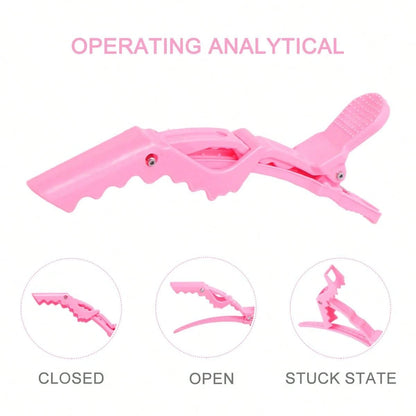 6pcs/12pcs Pink Crocodile Hair Clips, Plastic Crocodile Hair Clips, Seamless Bangs Clips, Duck Bill Crocodile Clips, Makeup Artist Positioning Clips, Hairstylist Sectioning Clips, Anti-Slip Crocodile