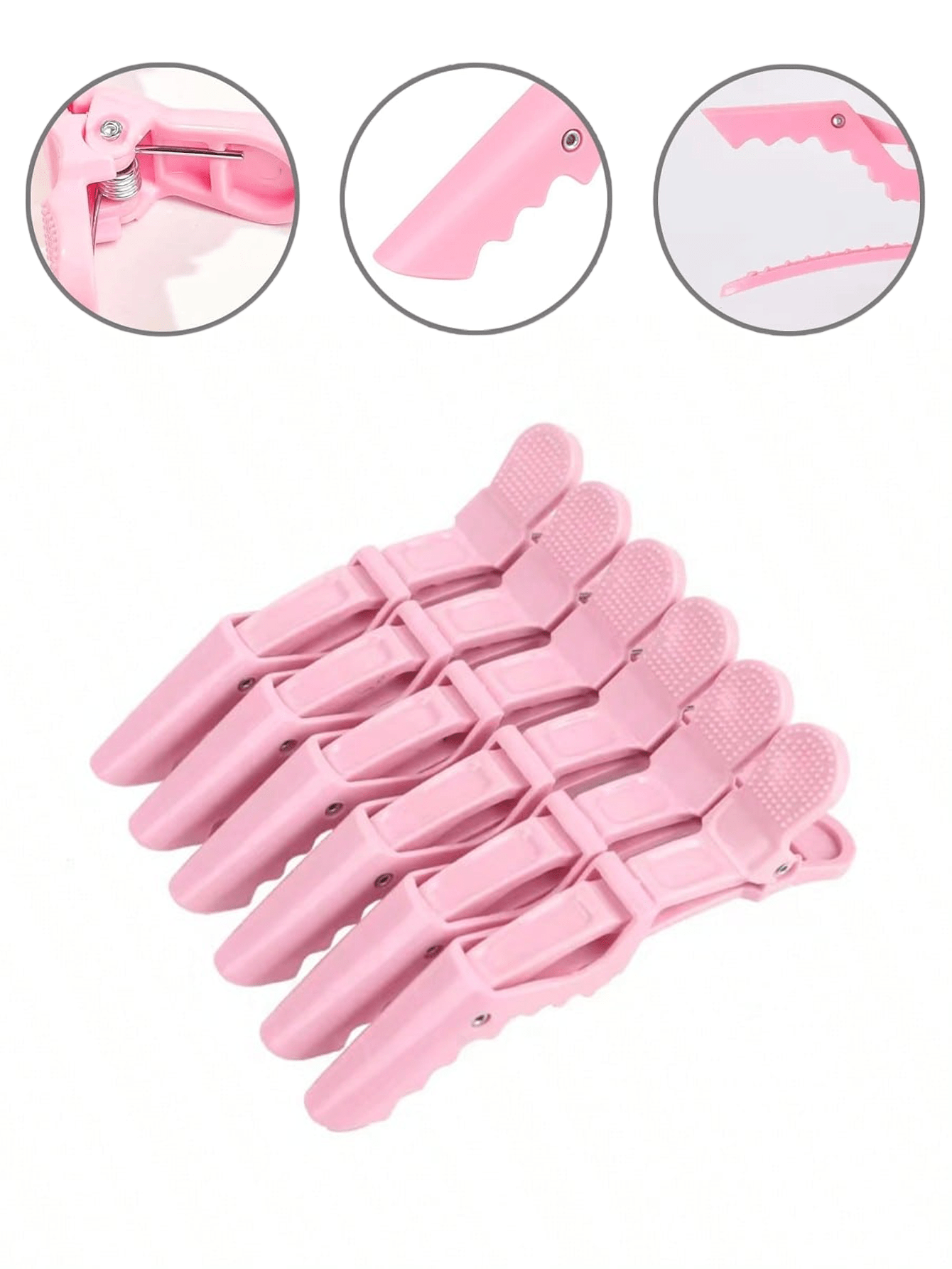6pcs/12pcs Pink Crocodile Hair Clips, Plastic Crocodile Hair Clips, Seamless Bangs Clips, Duck Bill Crocodile Clips, Makeup Artist Positioning Clips, Hairstylist Sectioning Clips, Anti-Slip Crocodile