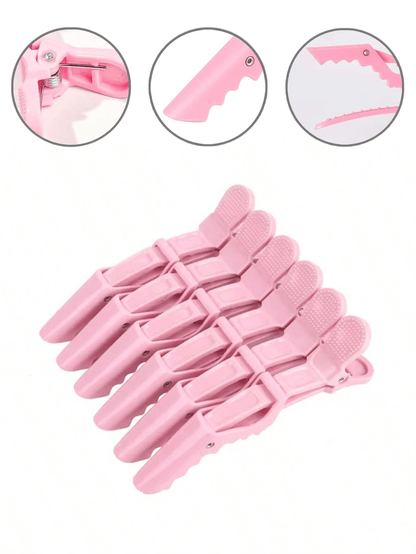 6pcs/12pcs Pink Crocodile Hair Clips, Plastic Crocodile Hair Clips, Seamless Bangs Clips, Duck Bill Crocodile Clips, Makeup Artist Positioning Clips, Hairstylist Sectioning Clips, Anti-Slip Crocodile