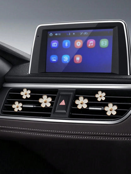 6pcs Flower Design Zinc Alloy Car Air Outlet Aromatherapy Decor Clip