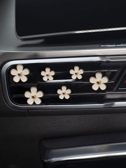 6pcs Flower Design Zinc Alloy Car Air Outlet Aromatherapy Decor Clip