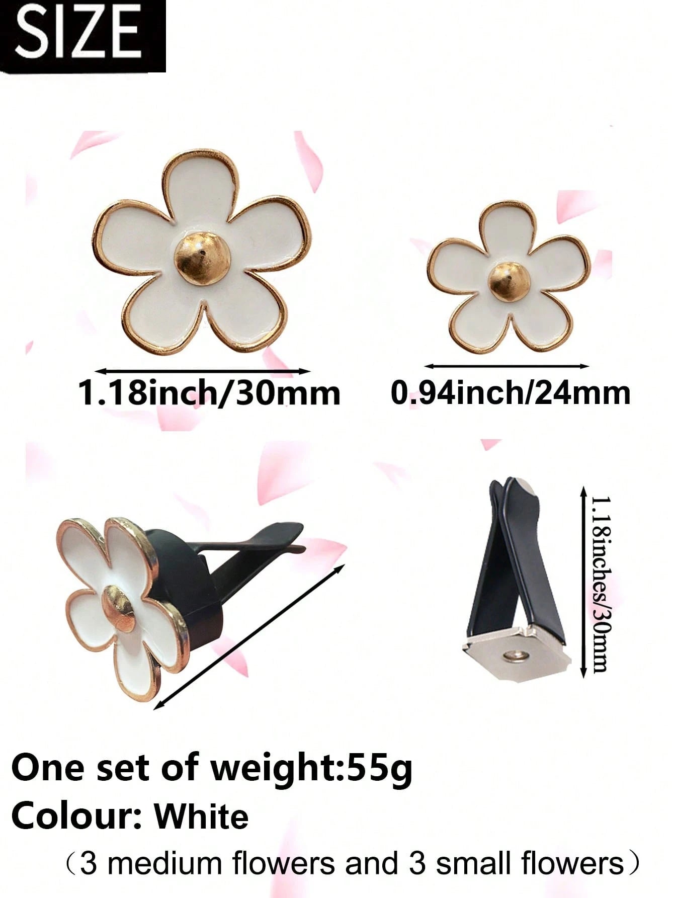 6pcs Flower Design Zinc Alloy Car Air Outlet Aromatherapy Decor Clip