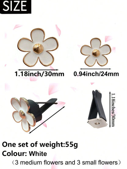 6pcs Flower Design Zinc Alloy Car Air Outlet Aromatherapy Decor Clip