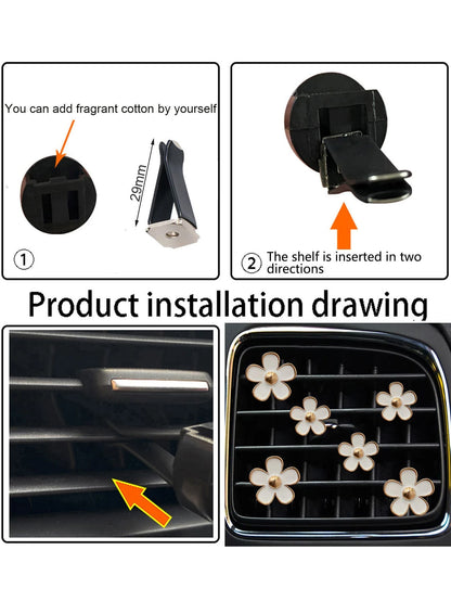 6pcs Flower Design Zinc Alloy Car Air Outlet Aromatherapy Decor Clip