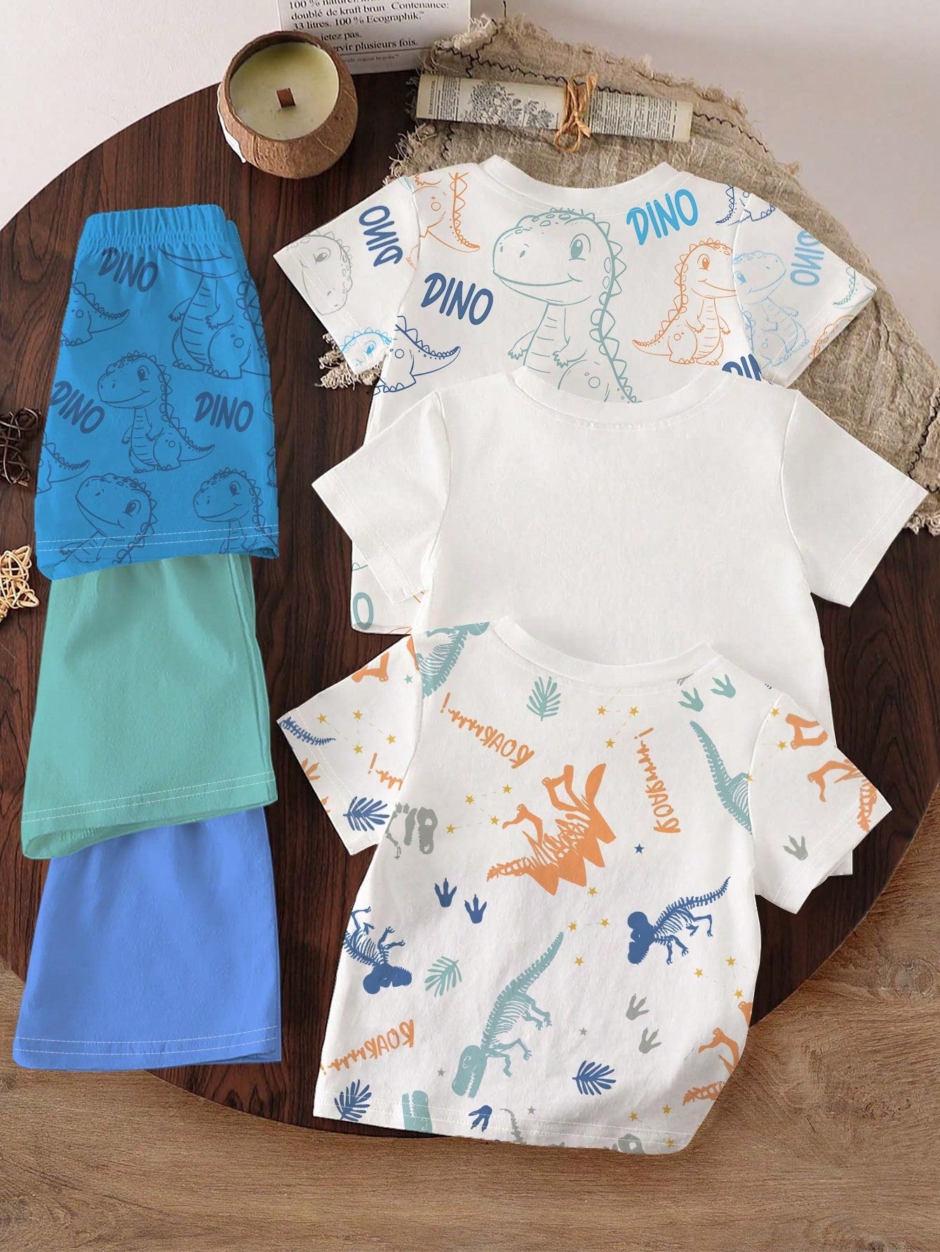 6pcs/Set Baby Boys Summer Casual Beach Outfits,All Shades Of Brown Minimalist Lettering Graphic Print Short T-Shirt & Shorts,Fashionable Daily Wear