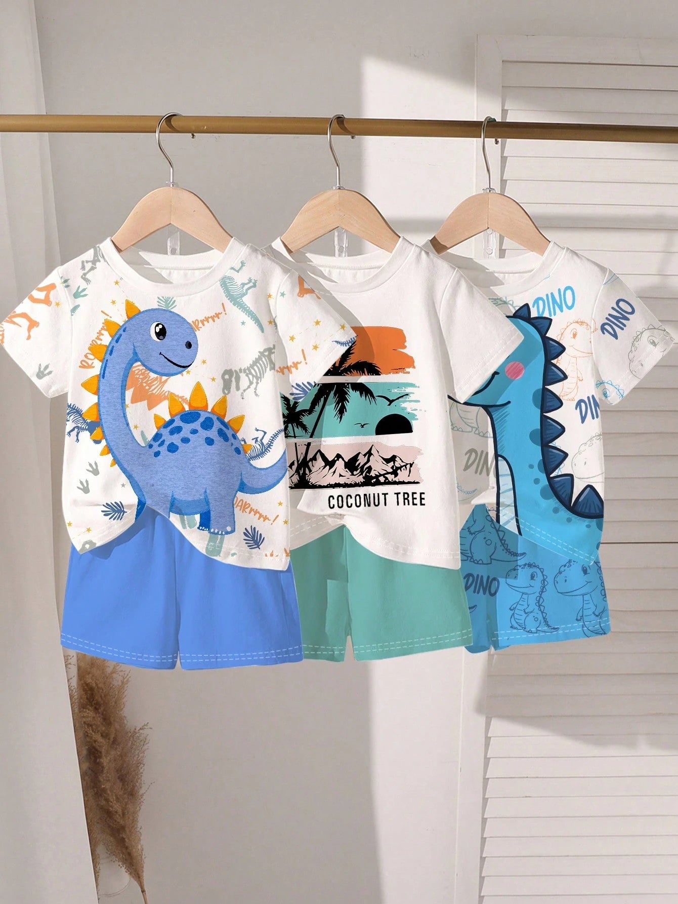 6pcs/Set Baby Boys Summer Casual Beach Outfits,All Shades Of Brown Minimalist Lettering Graphic Print Short T-Shirt & Shorts,Fashionable Daily Wear