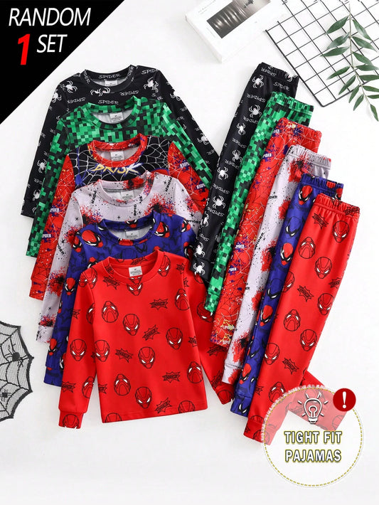 6pcs/Set Boy's And Young Boy Home Clothes, Game Console & Astronaut Pattern Fitted Knit Long Sleeve Top And Pants Loungewear Set