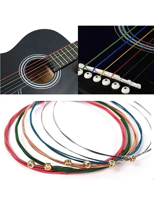 6pcs/Set Colorful Coated Folk Acoustic Guitar Strings Stainless Steel Guitar Accessory,Guitar Kit,Bass Guitar Strings,12 String Guitar,Guitar Lover,Guitar Pick Up,Classic Guitar