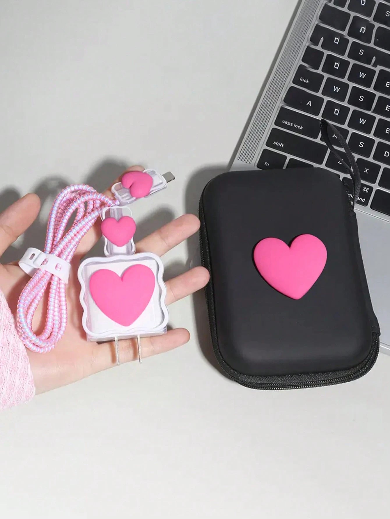 6pcs/Set EVA Cable Organizer Bag + 1.5m Heart-Shaped Winder + Reinforced Anti-Breakage TPU Charging Head Cover Compatible With IPhone 12/13/14 Models, 20W Fast Charging Data Cable