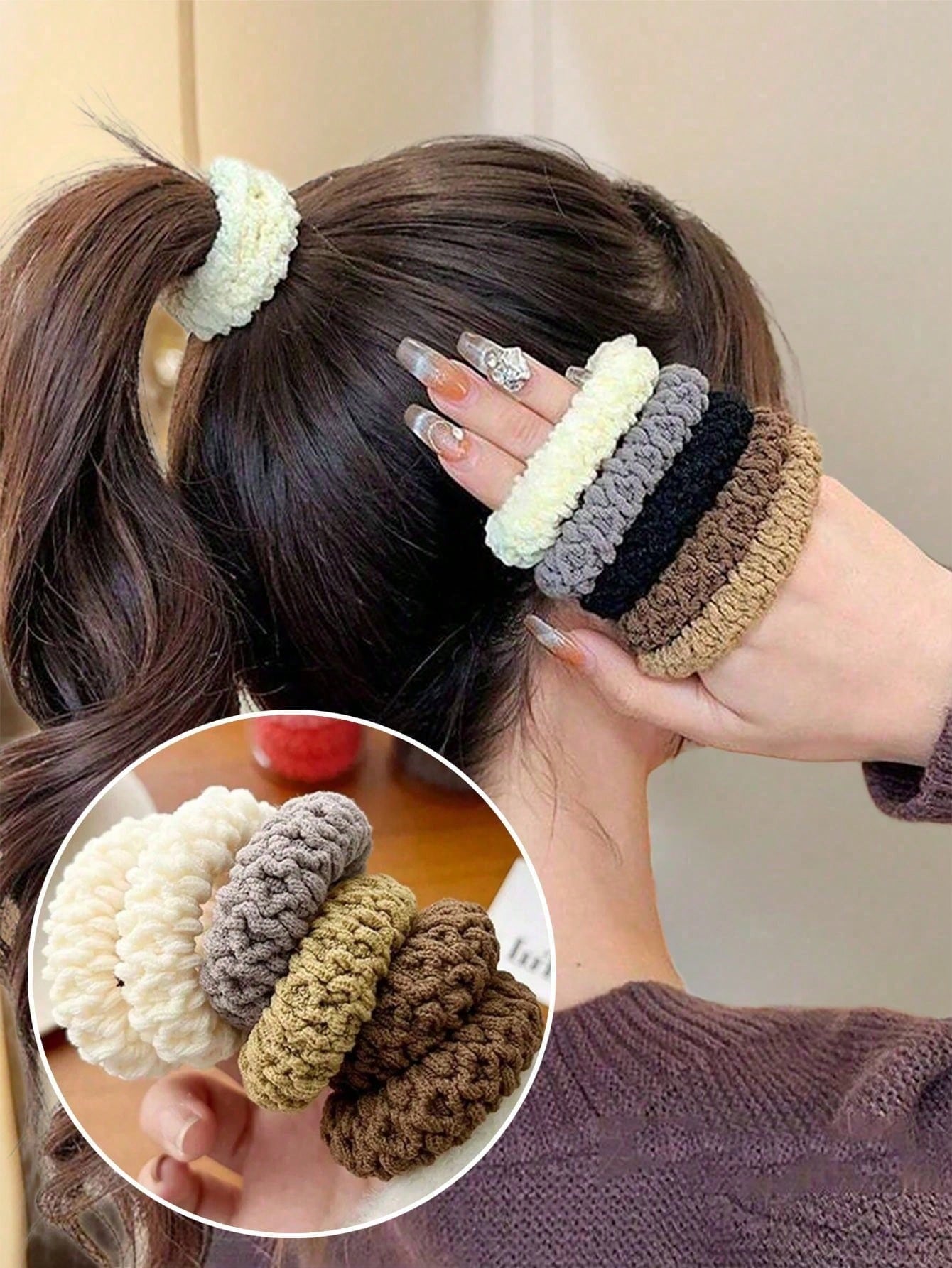 6pcs/Set High Elastic Thick Hair Ties, Upgraded Korean Style Women Durable Hair Bands, Won't Damage Hair, Suitable For Ponytail & Daily Hairstyles, Also Can Be Used As Bathroom Decor, Suitable For Aut