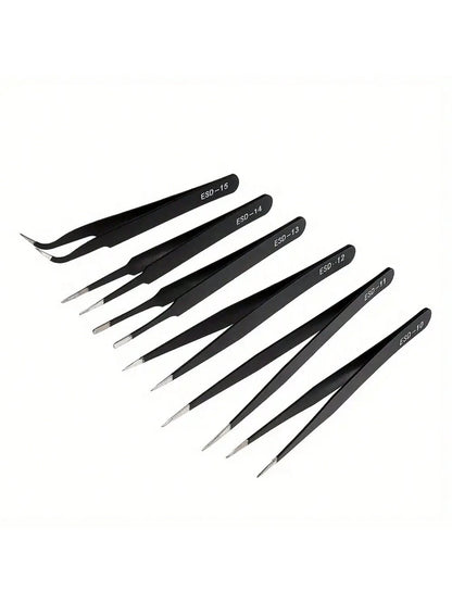 6pcs/Set Precision Tweezers Kit- Antistatic Stainless Steel, Ergonomic Antistatic Handles, Suitable For DIY, Jewelry Making, Electronics Repair