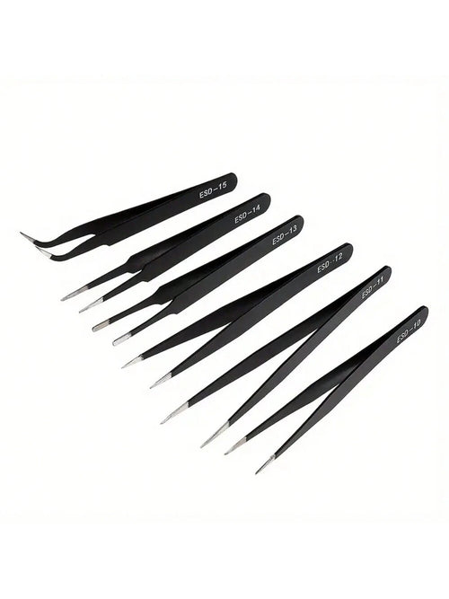 6pcs/Set Precision Tweezers Kit- Antistatic Stainless Steel, Ergonomic Antistatic Handles, Suitable For DIY, Jewelry Making, Electronics Repair