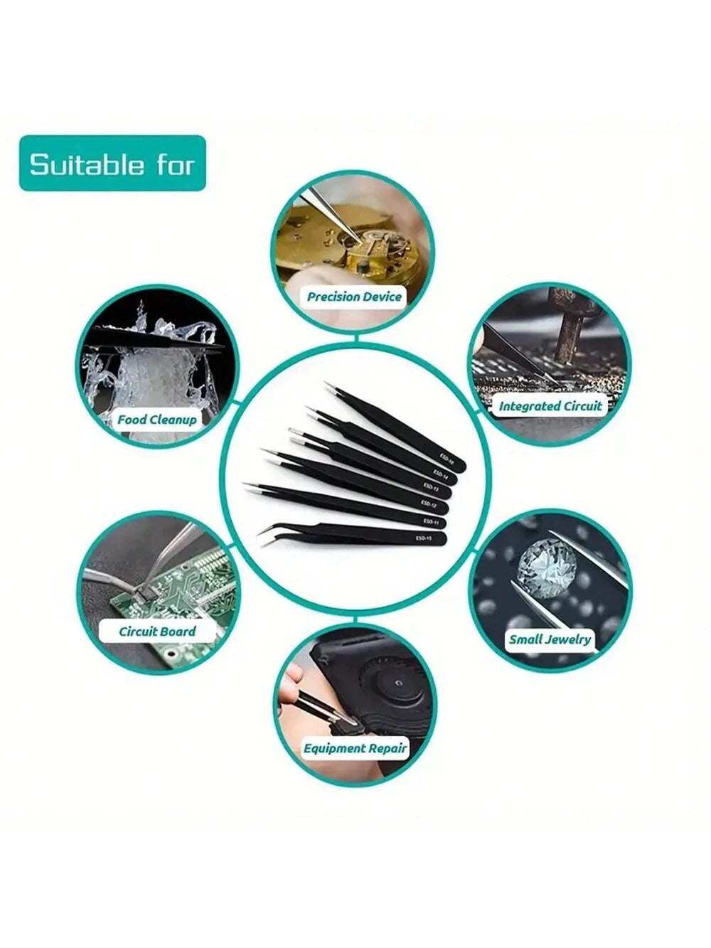 6pcs/Set Precision Tweezers Kit- Antistatic Stainless Steel, Ergonomic Antistatic Handles, Suitable For DIY, Jewelry Making, Electronics Repair