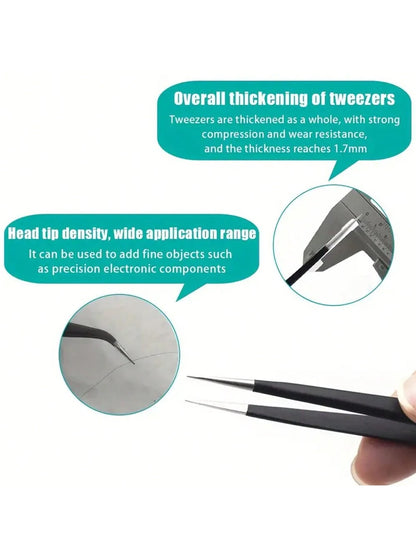 6pcs/Set Precision Tweezers Kit- Antistatic Stainless Steel, Ergonomic Antistatic Handles, Suitable For DIY, Jewelry Making, Electronics Repair