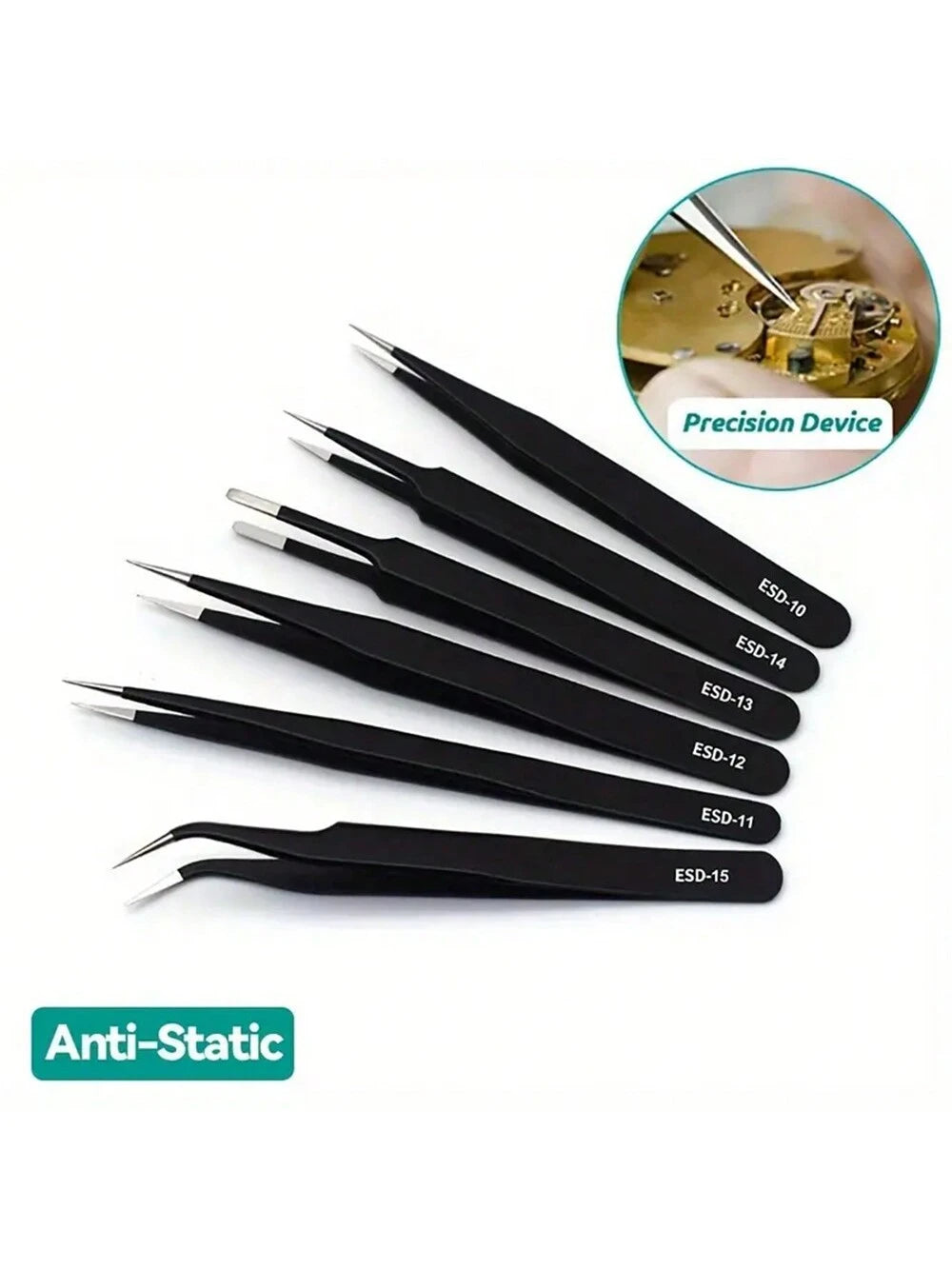 6pcs/Set Precision Tweezers Kit- Antistatic Stainless Steel, Ergonomic Antistatic Handles, Suitable For DIY, Jewelry Making, Electronics Repair