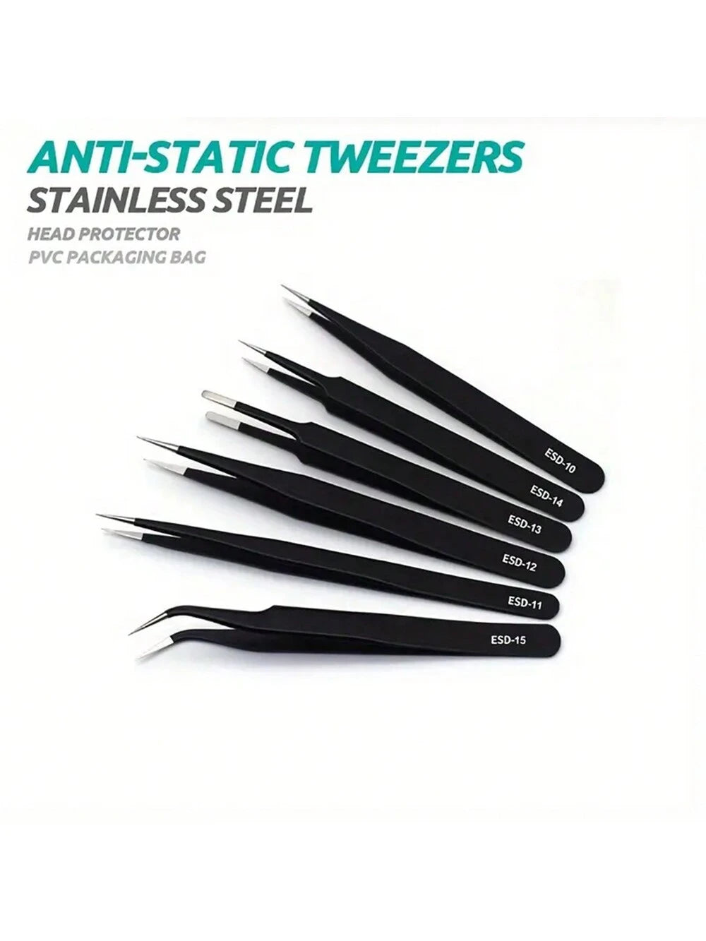 6pcs/Set Precision Tweezers Kit- Antistatic Stainless Steel, Ergonomic Antistatic Handles, Suitable For DIY, Jewelry Making, Electronics Repair
