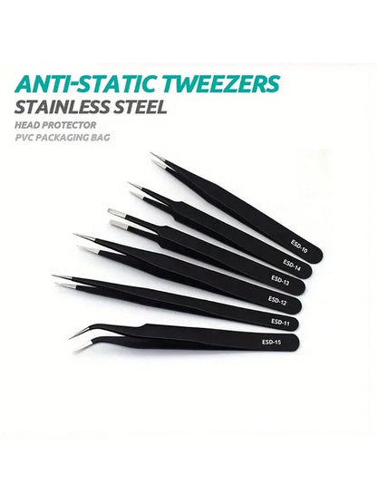 6pcs/Set Precision Tweezers Kit- Antistatic Stainless Steel, Ergonomic Antistatic Handles, Suitable For DIY, Jewelry Making, Electronics Repair