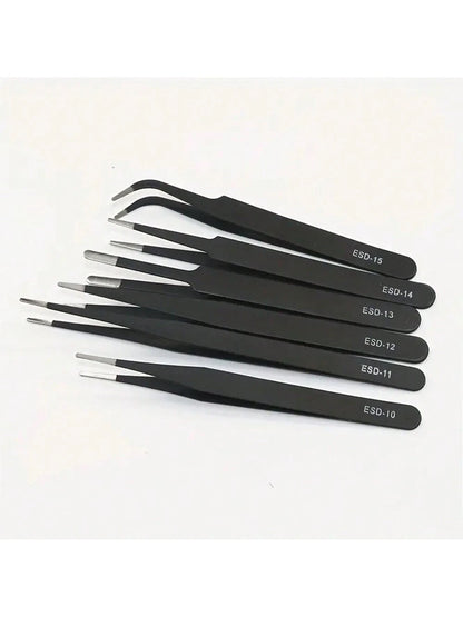 6pcs/Set Precision Tweezers Kit- Antistatic Stainless Steel, Ergonomic Antistatic Handles, Suitable For DIY, Jewelry Making, Electronics Repair