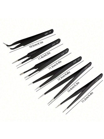 6pcs/Set Precision Tweezers Kit- Antistatic Stainless Steel, Ergonomic Antistatic Handles, Suitable For DIY, Jewelry Making, Electronics Repair
