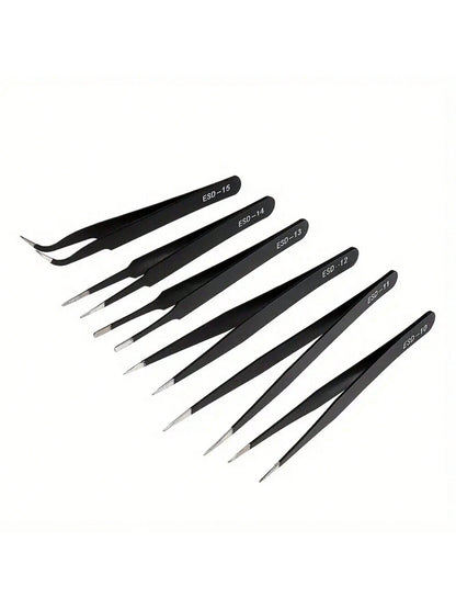 6pcs/Set Precision Tweezers Kit- Antistatic Stainless Steel, Ergonomic Antistatic Handles, Suitable For DIY, Jewelry Making, Electronics Repair