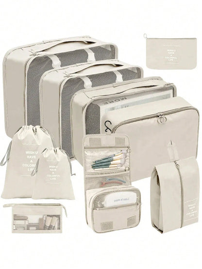7/8/9/10pcs Cosmetic Storage Bags Travel Cube Packing Organizers, Portable Luggage Clothes Shoes Sorting Bags, Foldable