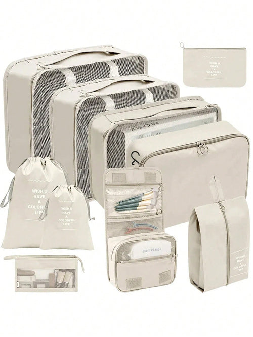 7/8/9/10pcs Cosmetic Storage Bags Travel Cube Packing Organizers, Portable Luggage Clothes Shoes Sorting Bags, Foldable