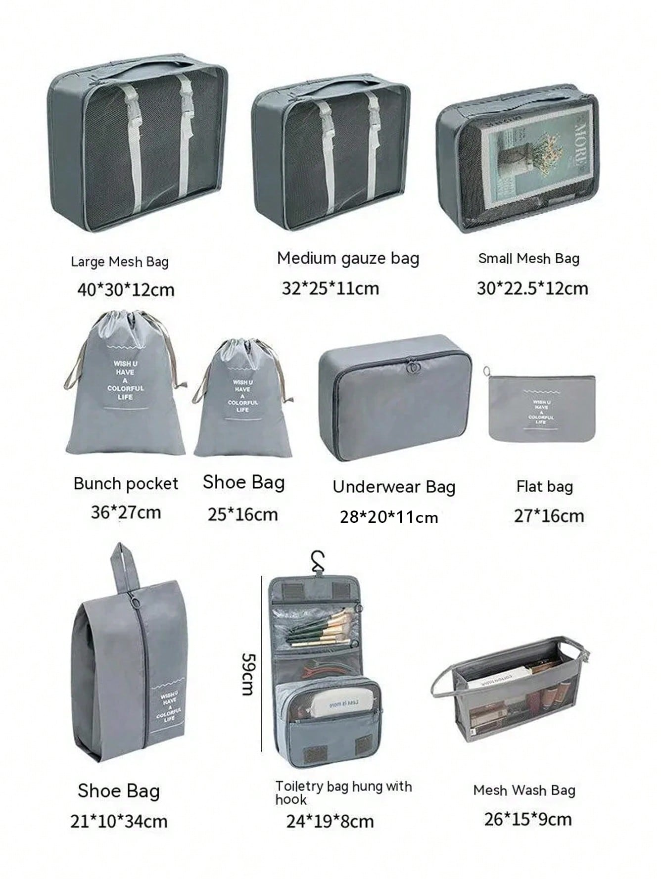 7/8/9/10pcs Cosmetic Storage Bags Travel Cube Packing Organizers, Portable Luggage Clothes Shoes Sorting Bags, Foldable
