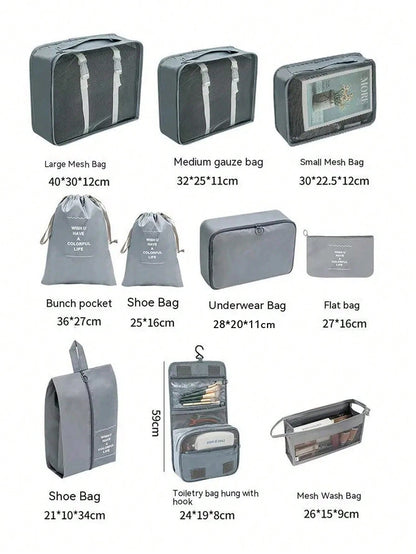 7/8/9/10pcs Cosmetic Storage Bags Travel Cube Packing Organizers, Portable Luggage Clothes Shoes Sorting Bags, Foldable