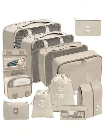 7/8/9/10pcs Cosmetic Storage Bags Travel Cube Packing Organizers, Portable Luggage Clothes Shoes Sorting Bags, Foldable