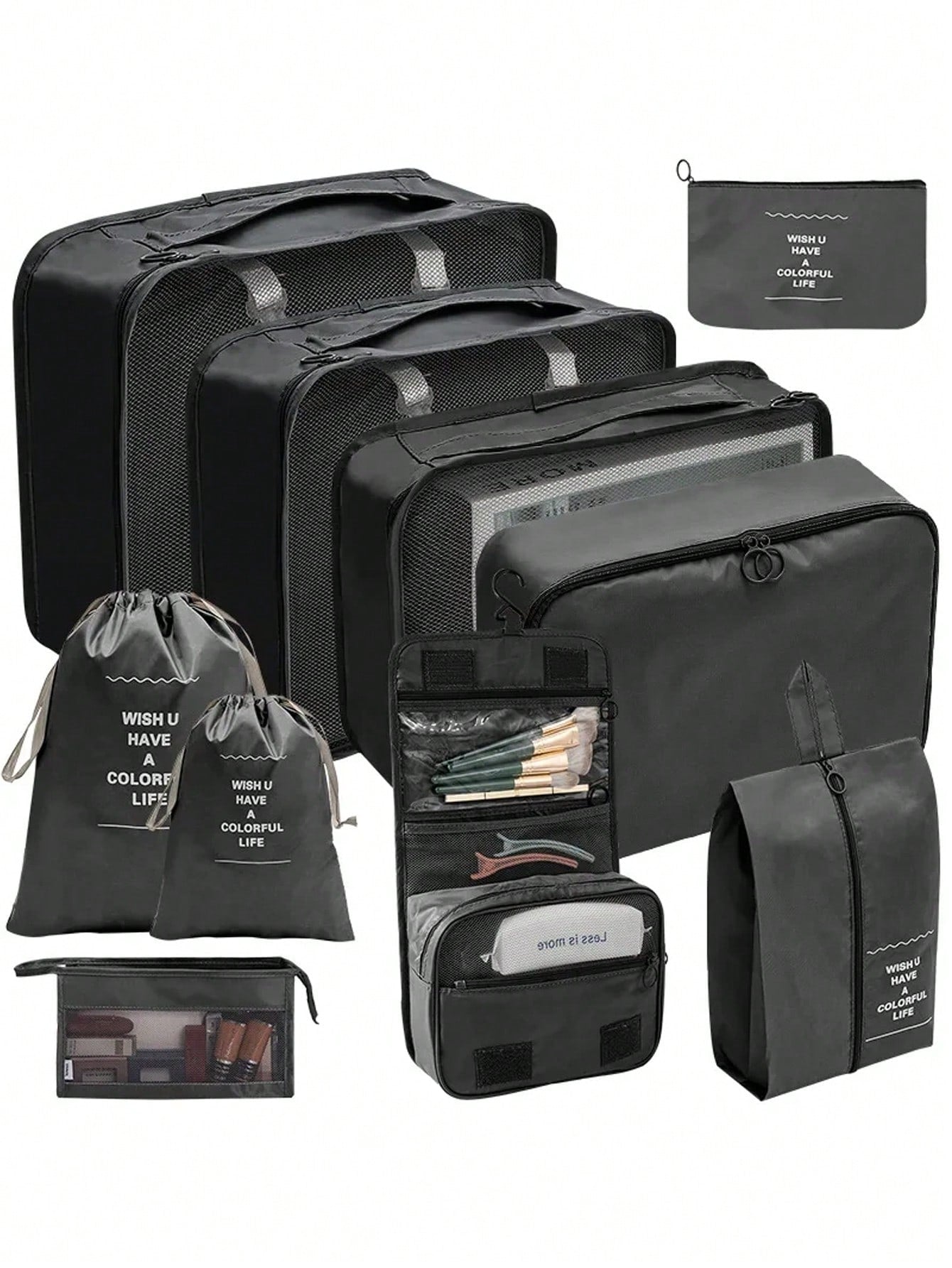 7/8/9/10pcs Cosmetic Storage Bags Travel Cube Packing Organizers, Portable Luggage Clothes Shoes Sorting Bags, Foldable