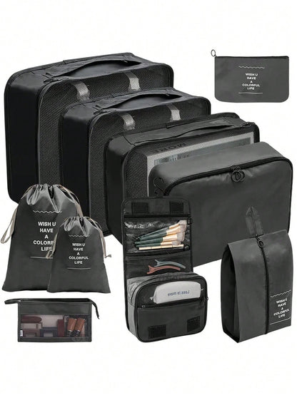 7/8/9/10pcs Cosmetic Storage Bags Travel Cube Packing Organizers, Portable Luggage Clothes Shoes Sorting Bags, Foldable