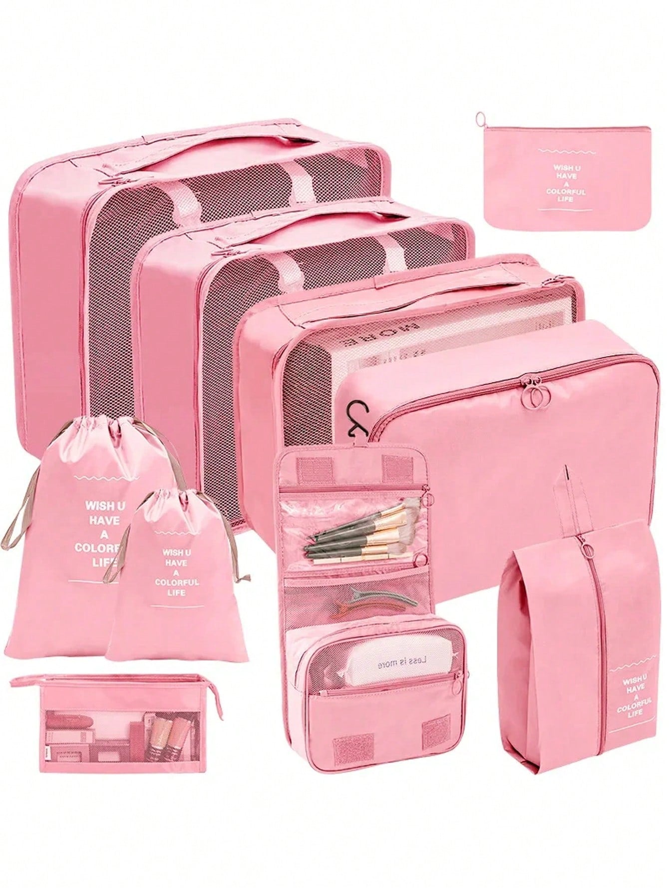 7/8/9/10pcs Cosmetic Storage Bags Travel Cube Packing Organizers, Portable Luggage Clothes Shoes Sorting Bags, Foldable
