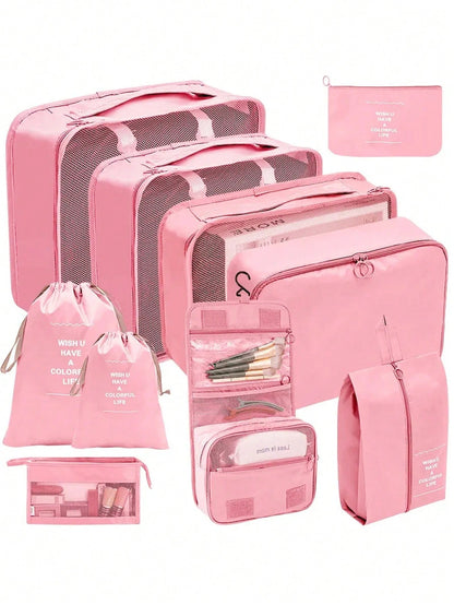 7/8/9/10pcs Cosmetic Storage Bags Travel Cube Packing Organizers, Portable Luggage Clothes Shoes Sorting Bags, Foldable