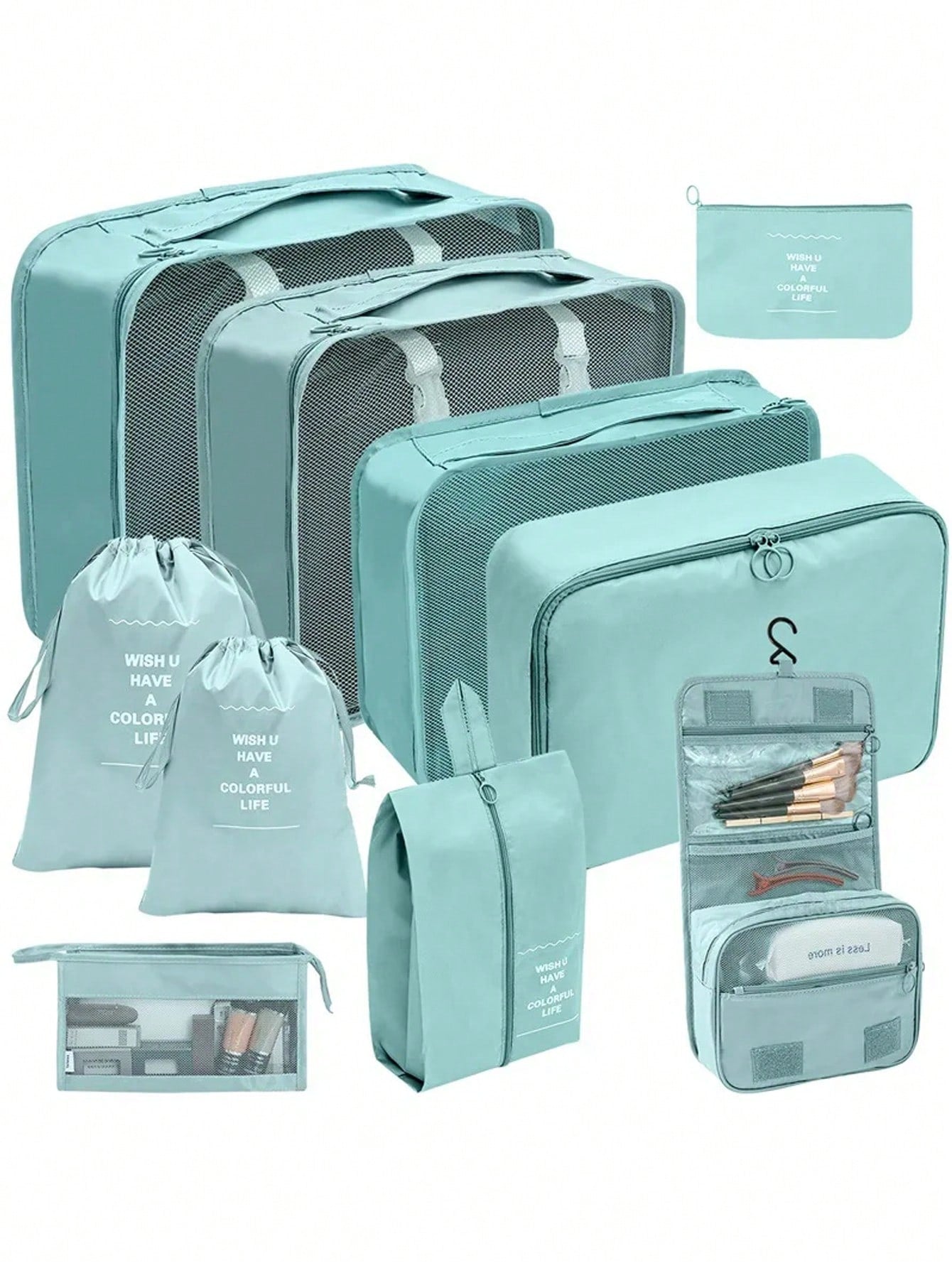 7/8/9/10pcs Cosmetic Storage Bags Travel Cube Packing Organizers, Portable Luggage Clothes Shoes Sorting Bags, Foldable