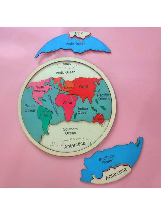 7.8 X7.8 In/20X20Cm Wooden Seven Continents Color Puzzle, Geography Early Education Children's Puzzle Learning Geometric Toy Gift, Educational Gift